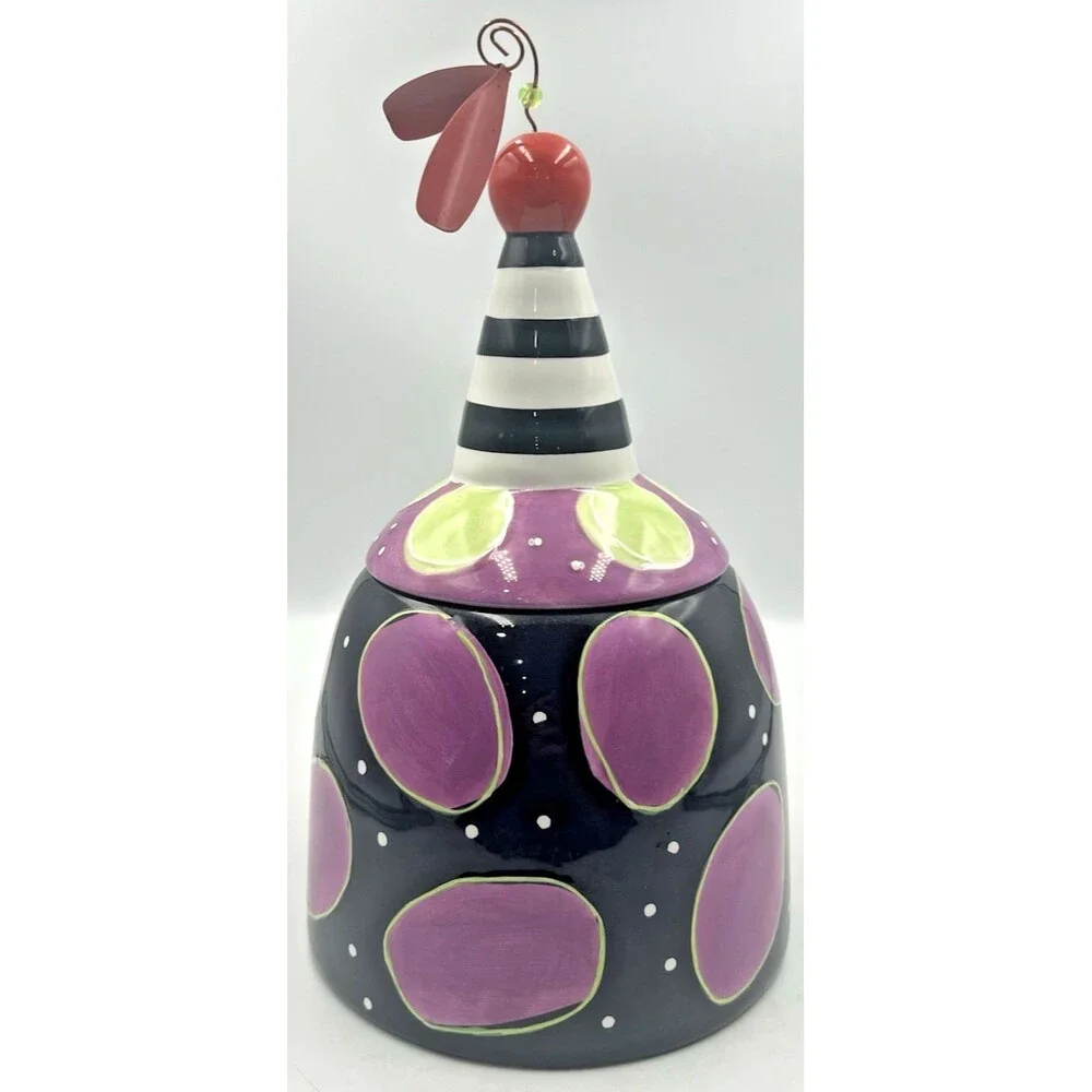Vtg Wacky Bird Cookie Jar Joanne Delomba Lotus Pottery Rare Black Crow Spinner